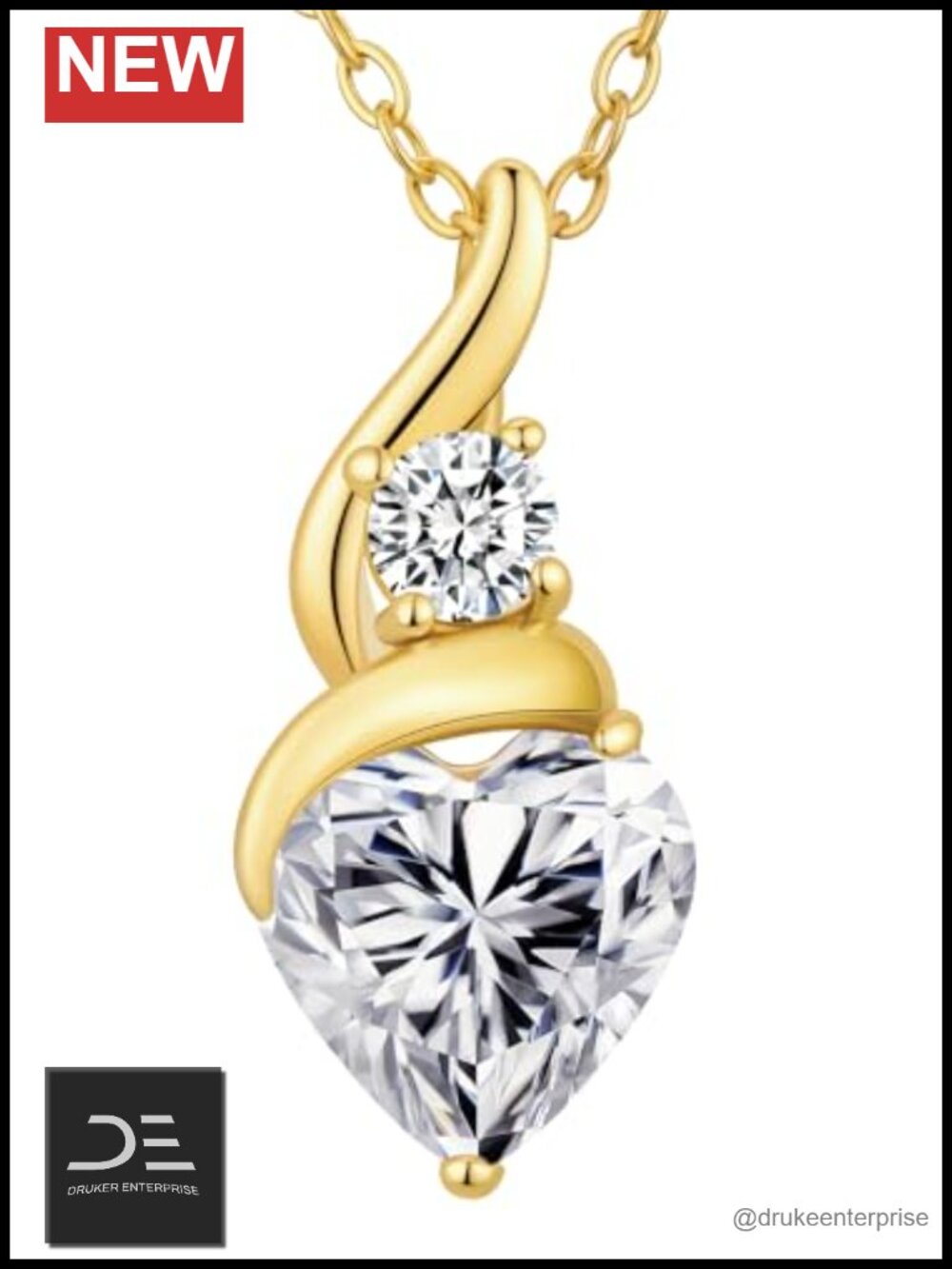 Heart Moissanite Pendant Necklace 14K Gold Plated for Women Birthday Gift